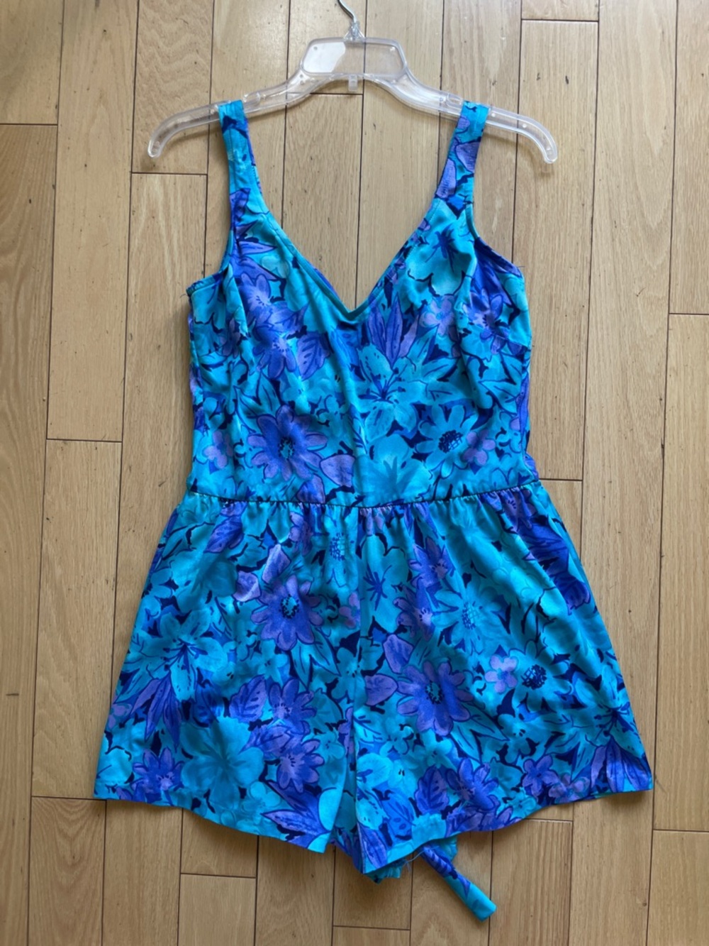 Maxine of Hollywood Teal and Blue Floral One-Piece Swim Romper